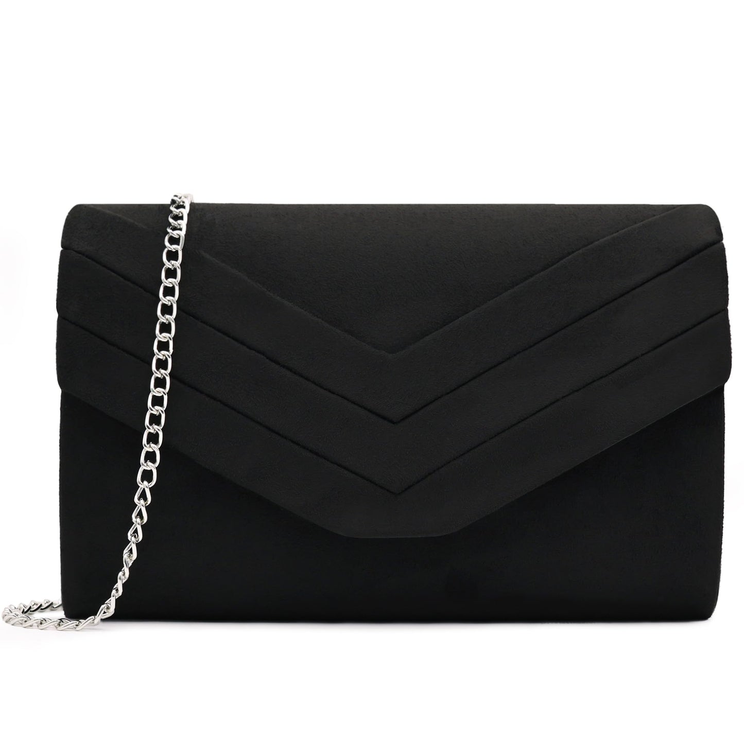 Milisente Clutch Purse for Women, Suede Envelope Evening Purses Crossbody Shoulder Clutch Bag (Black)