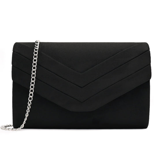 Milisente Clutch Purse for Women, Suede Envelope Evening Purses Crossbody Shoulder Clutch Bag (Black)