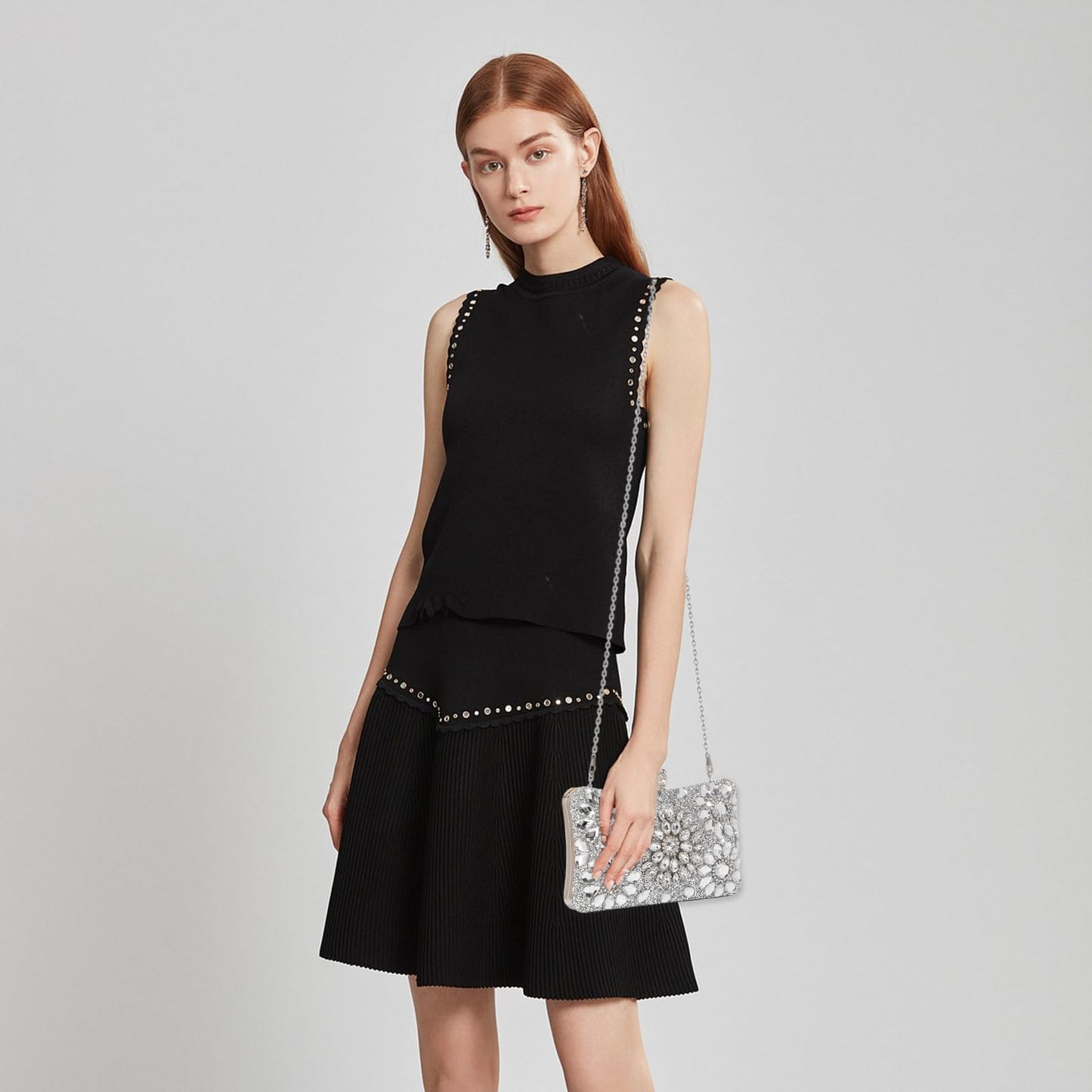 AIBAOWU Rhinestone Silver Purses for Women Rhinestone Evening Bag for Wedding Clutch Silver Purse Handbags Cocktail for Party Prom