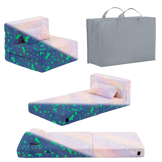 Givjoy Folding Sofa Bed Floor Mattress for Kids with Pillow, Toddler Washable Folding Floor Nap Mat Futon, Child Fold Up Sofa Chair Bed with Storage Bag for Girls and Boys