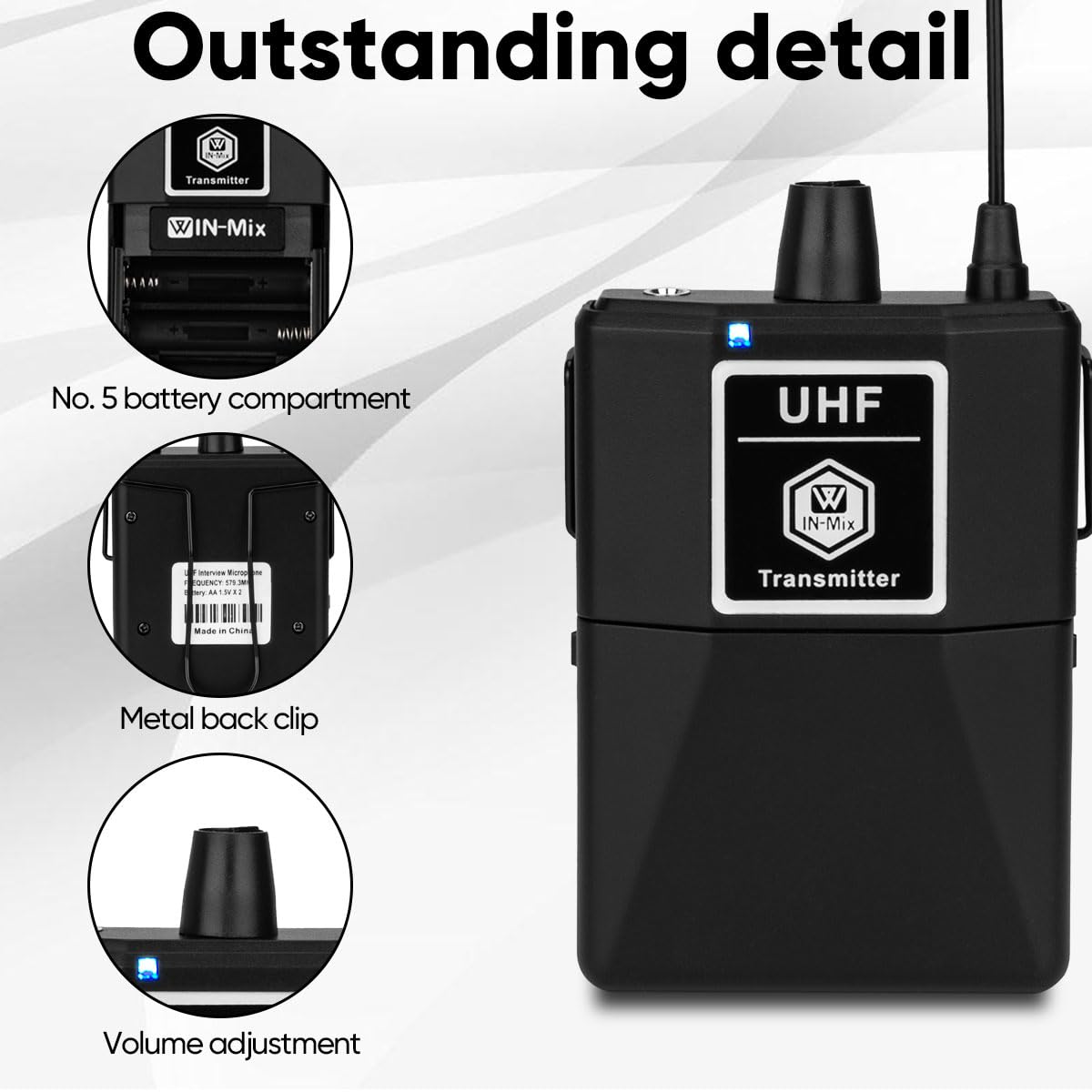 W IN-MIX Wireless Microphone System - Professional 4 UHF Mic Set with Fixed Frequency, 260ft Long Range, Crystal Clear Sound for Singing, Karaoke, Church, Includes 4 Bodypack Mics