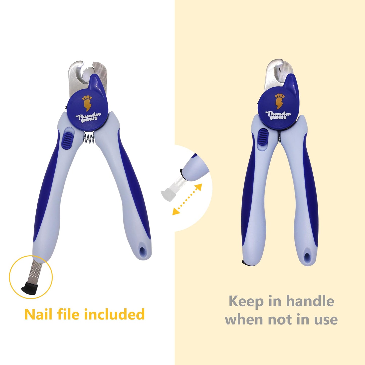 Thunderpaws LED Dog Nail Clippers with Light, Trimmers with Protective Guard, Quick Sensor, Safety Lock and Nail File - Suitable for Large and Small Dogs & Cats (Blue, LED)