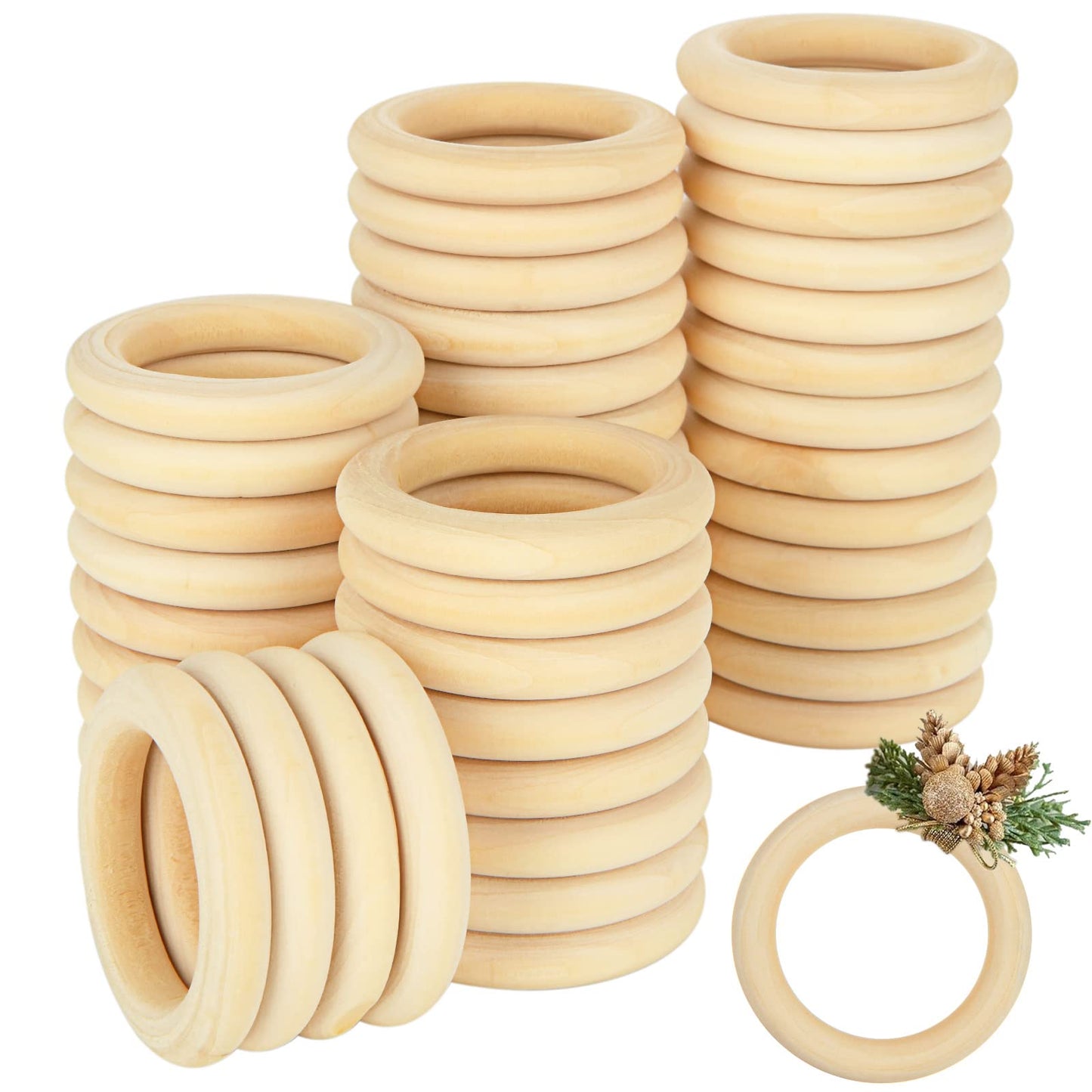 100PCS Wooden Rings for Crafting 2 inch Wood Rings for Crafts 55mm Unfinished Wood Rings Natural for DIY Crafts, Connectors Jewelry Making