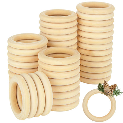 100PCS Wooden Rings for Crafting 2 inch Wood Rings for Crafts 55mm Unfinished Wood Rings Natural for DIY Crafts, Connectors Jewelry Making