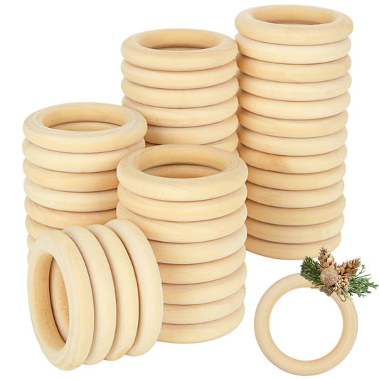 100PCS Wooden Rings for Crafting 2 inch Wood Rings for Crafts 55mm Unfinished Wood Rings Natural for DIY Crafts, Connectors Jewelry Making