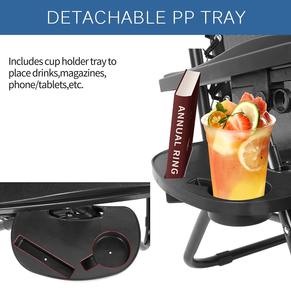 EZONE 1 Chair Zero Gravity Lounge Chairs Outdoor Adjustable Reclining Patio Chair Steel Mesh Folding Recliner for Pool Beach Camping Lounge Chair with Pillows and Cup Tray (1, Navy Blue)