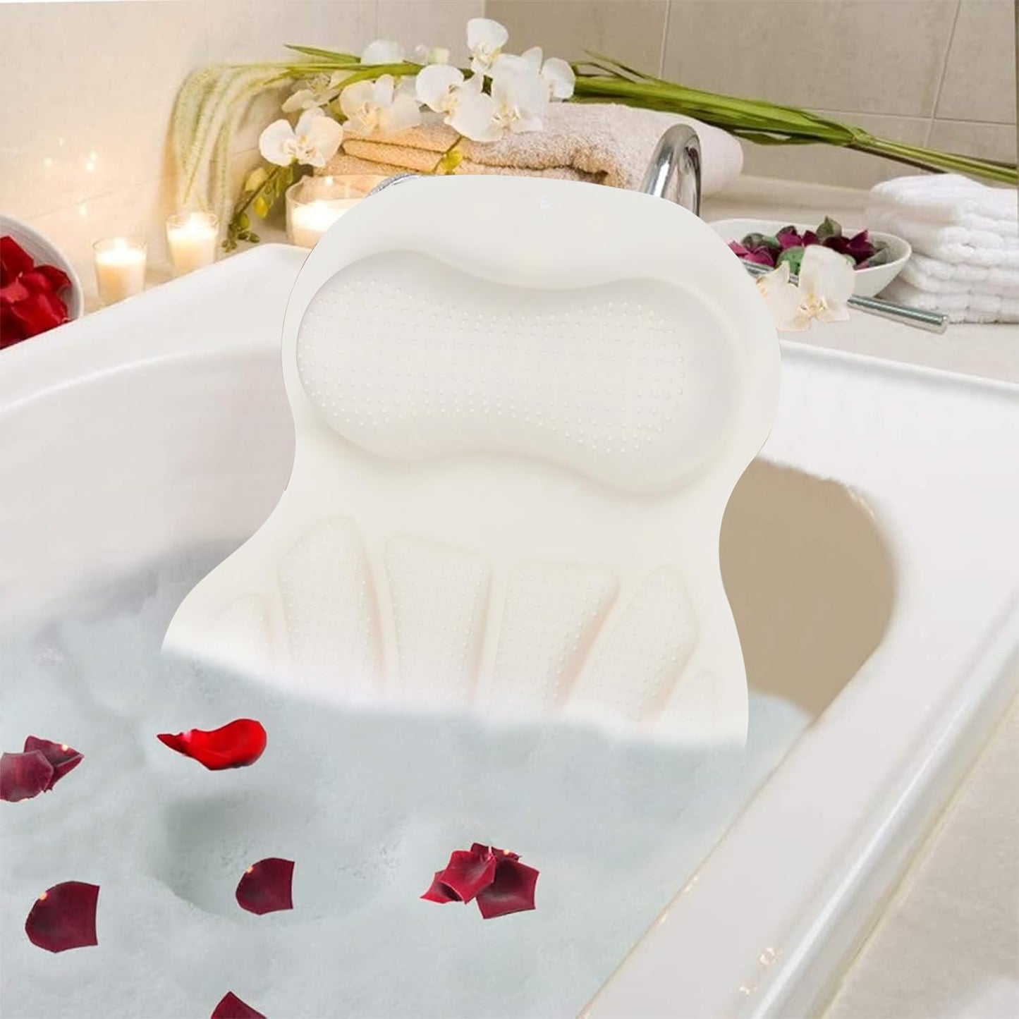 Velfree Bath Pillows for Tub, Bath Pillow Luxury Bathtub Pillow for Head Neck Back Support, 3D Silicone Bath Tub Pillow with Non Slip Suction Cups, Bathtub Accessories Spa Gifts for Women Men