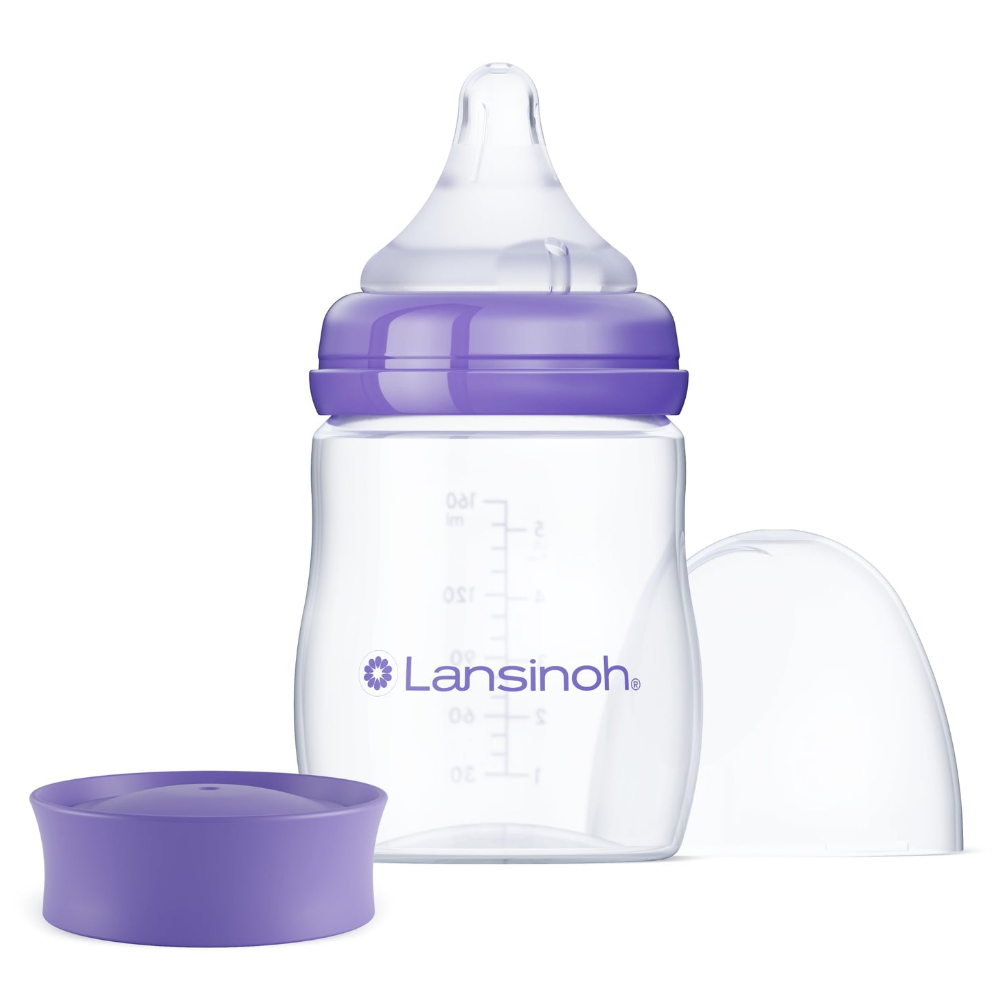 Lansinoh Anti-Colic Baby Bottles for Breastfeeding Babies, 5 Ounces, 3 Count, Includes 3 Slow Flow Nipples, Size S