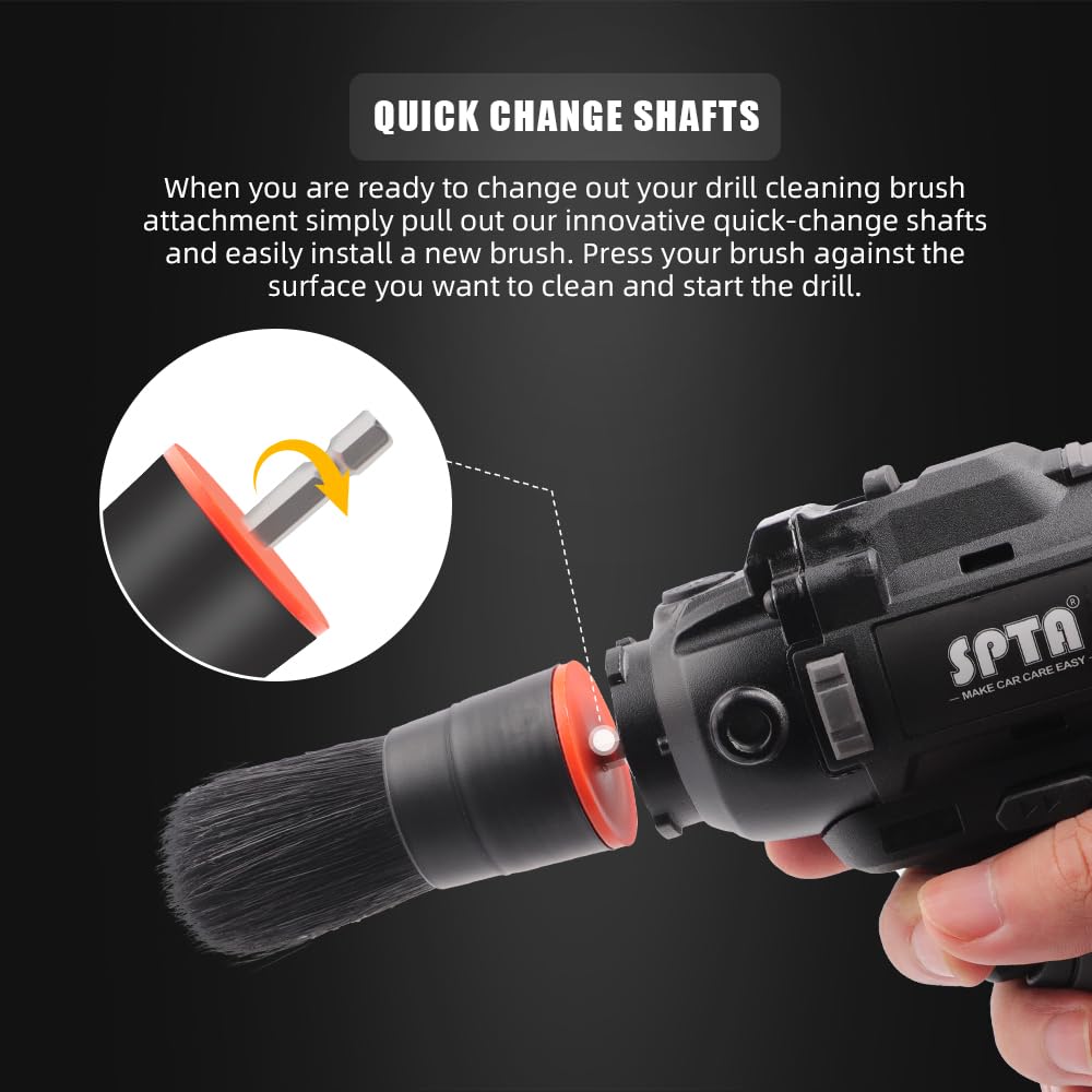 SPTA 5Pcs Car Detail Drill Brush Attachment Head Set for Cleaning Interior or Exterior, Used on Electric Drill, Electric Driver
