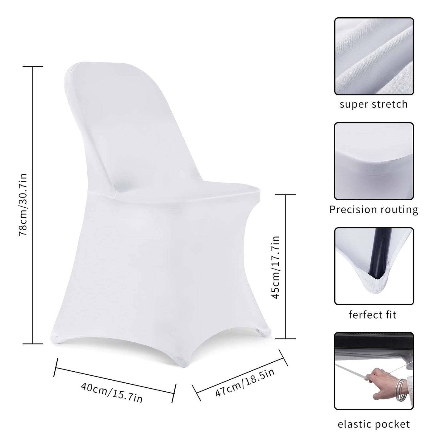 HAINARverS Folding Chair Covers for Wedding, 10pcs Stretch Spandex Washable Fabric Chair Cover, Decoration Chair Cover for Wedding, Party, Banquet, Birthday, Conference, Event(White, 10 PCS)