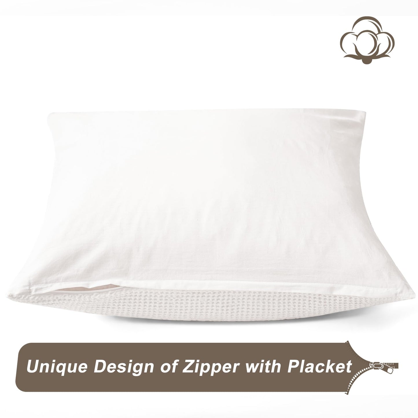 PHF 100% Cotton Waffle Weave Euro Sham Covers, 2 Pack 26" x 26" Bed Pillow Covers for Elegant Home Decor, No Filling, Luxury Aesthetic Soft Euro Pillow Cases for Bed, White