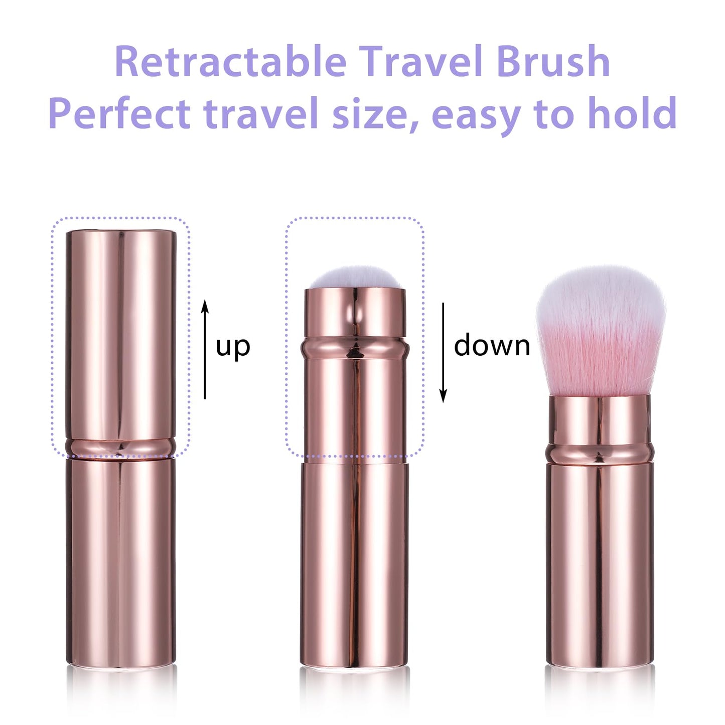 Grevosea Retractable Blusher Brush with Cover, 2 Pack Travel Makeup Brushes Kabuki Foundation Brush Extensible Face Blender Brush for Women Liquid Cream Foundation Concealer Blush Makeup Brush