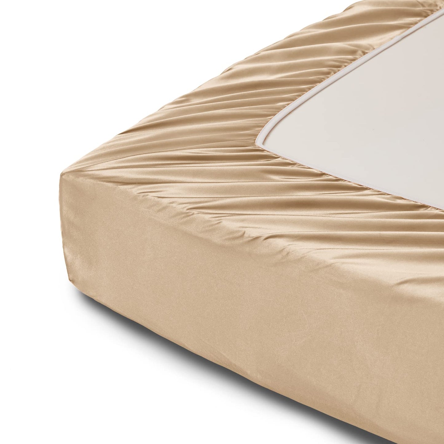 Horbaunal 6 Piece Satin Sheet Set King Size Luxury Silky & Soft Beige Satin King Bed Sheet Set with 16" Deep Pocket, 1 Fitted Sheet, 1 Flat Sheet, 4 Pillowcases