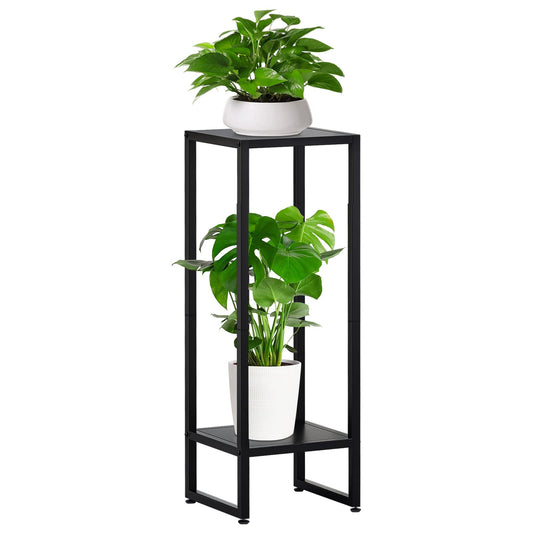 37.4" Tall Plant Stands Indoor, Plant Stand indoor Tall ,Plant Pedestal stand,Black Metal Plant Stands Indoor, 2- Tier Modern Corner Plant Stand Rack Shelves , Square Plant Tables for Corner Living