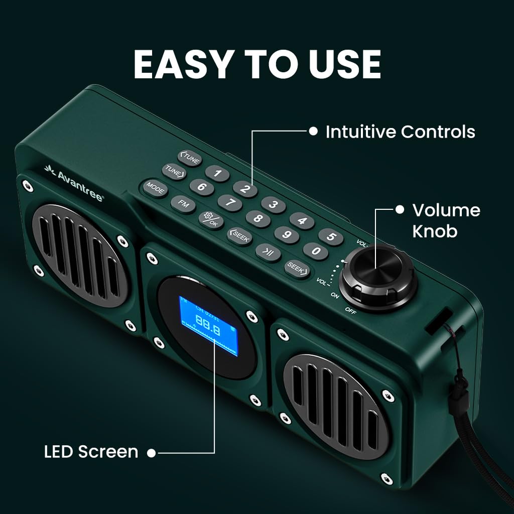 Avantree Boombyte - Portable Digital FM Radio & Bluetooth Speaker with Superb Stereo Sound, Metal Finish, Long Rechargeable Playtime, and Support for Micro SD Card & USB Audio Input - Blue
