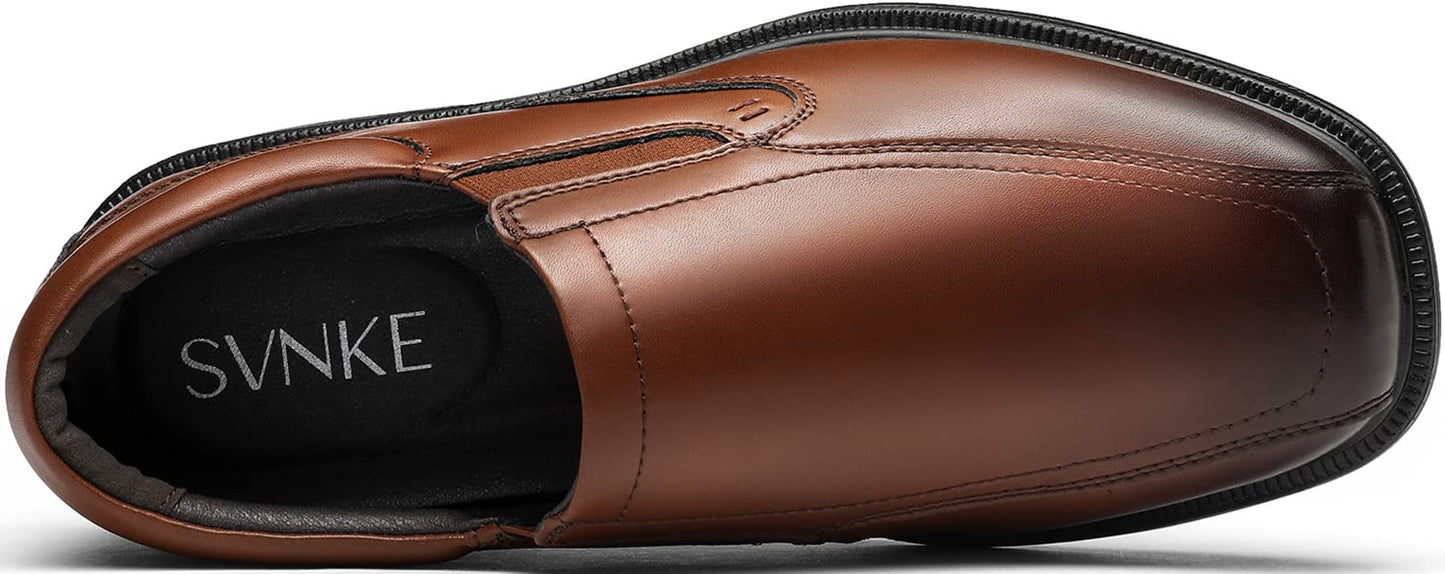 SVNKE Men's Casual Slip-on Loafers Stretch Shoes Square Toe Wedding Dress Shoes Luxury Bussiness Office Shoes Brown 10