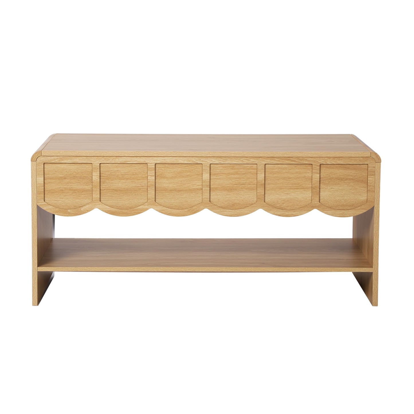 Lift Top Coffee Table with Hidden Compartment, 2 Tier Wooden Center Table with Wave Panel, Modern Lift Tabletop for Home Living Room Office, Natural