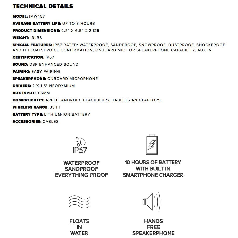 Altec Lansing Jacket H2O 2 - Waterproof Bluetooth Speaker with 3.5mm Aux Port, IP67 Certified & Floats in Water, Compact & Portable Speaker for Travel & Outdoor Use, 8 Hour Playtime