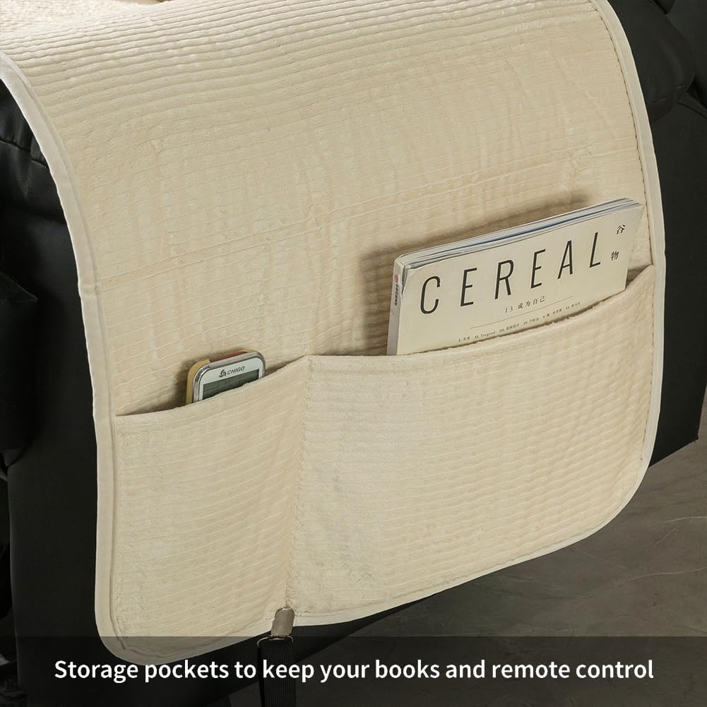 STONECREST Non Slip Recliner Chair Cover - Corduroy Cotton Face Recliner Slipcover Stay in Place (Cream, Recliner 23" Regular)
