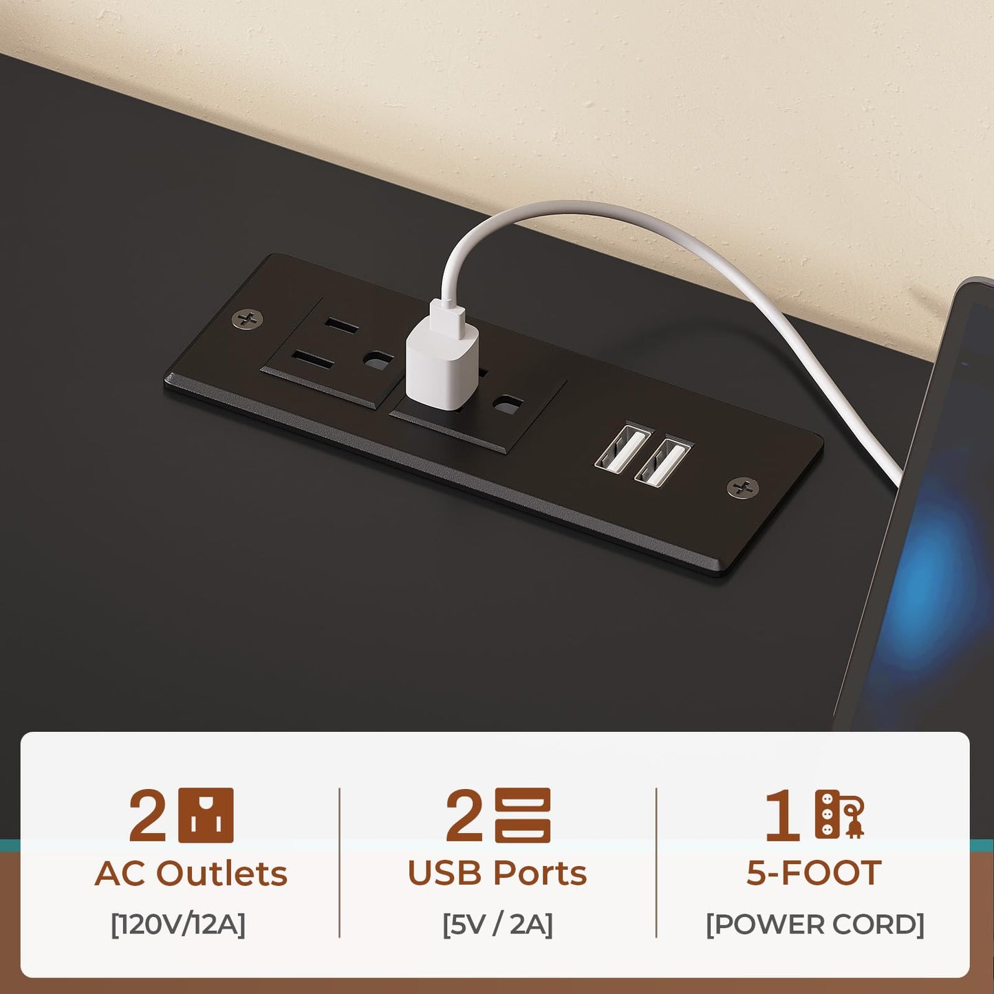 Itaar 47.2 Inch Coffee Bar Cabinet with Power Outlet, Farmhouse Bakers Rack with Storage, Kitchen Microwave Stand with Wine Rack, LED Light, Glass Cabinet, Goblet Holder and 12 Hooks (Black)