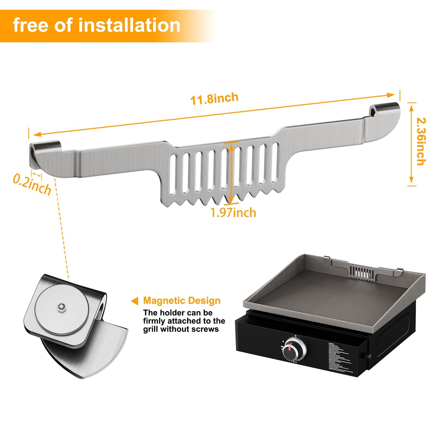 Grease Gate Spatula Holder for Blackstone Griddle,11.8 Inch Magnetic Design Stainless Steel Grease Trap Grill Food Mesh Screen Block Hold Rack Griddle Accessories for Blackstone(Black)