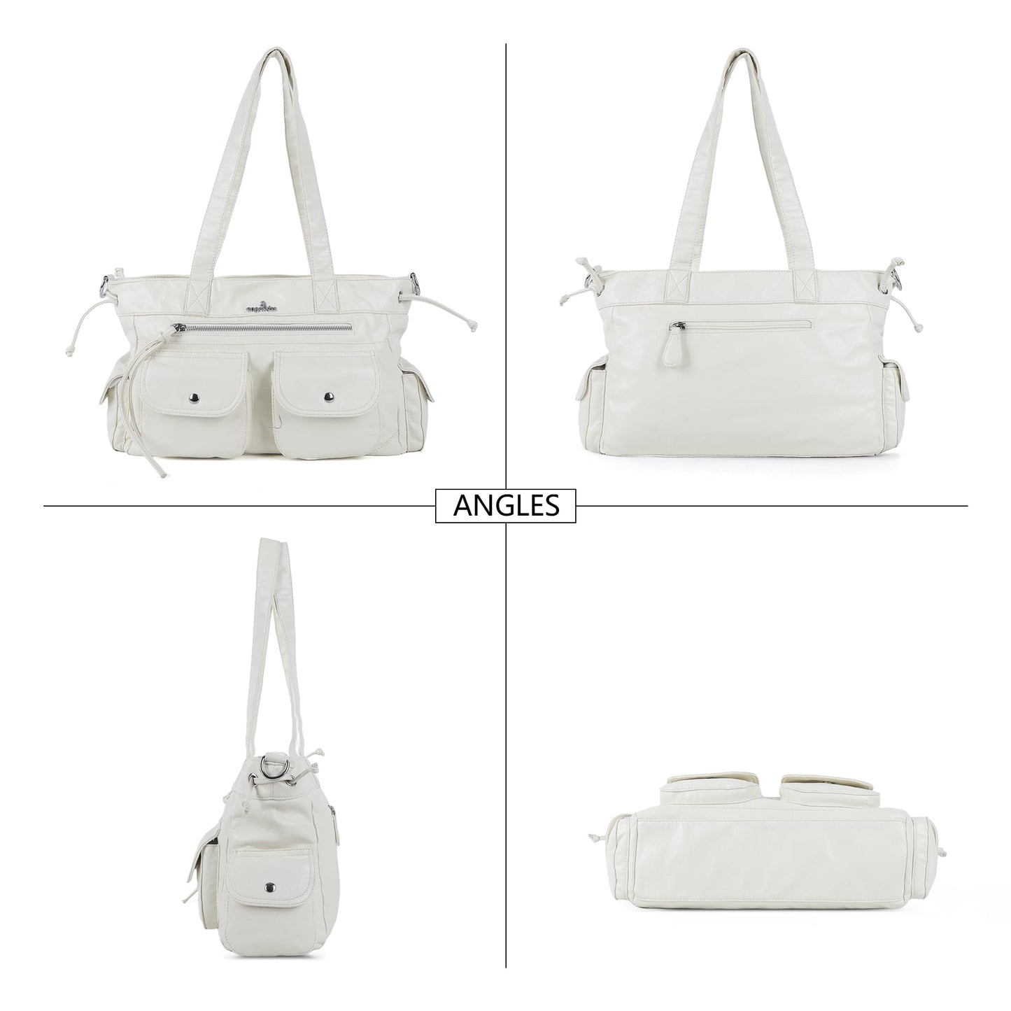 Angel Kiss Handbags for women Soft Vegan Leather Purses for Womens Multiple Pockets Shoulder Bags Ladies Roomy Zippers Tote bag Organizer Top-Handles handbag With Crossbody Strap,White