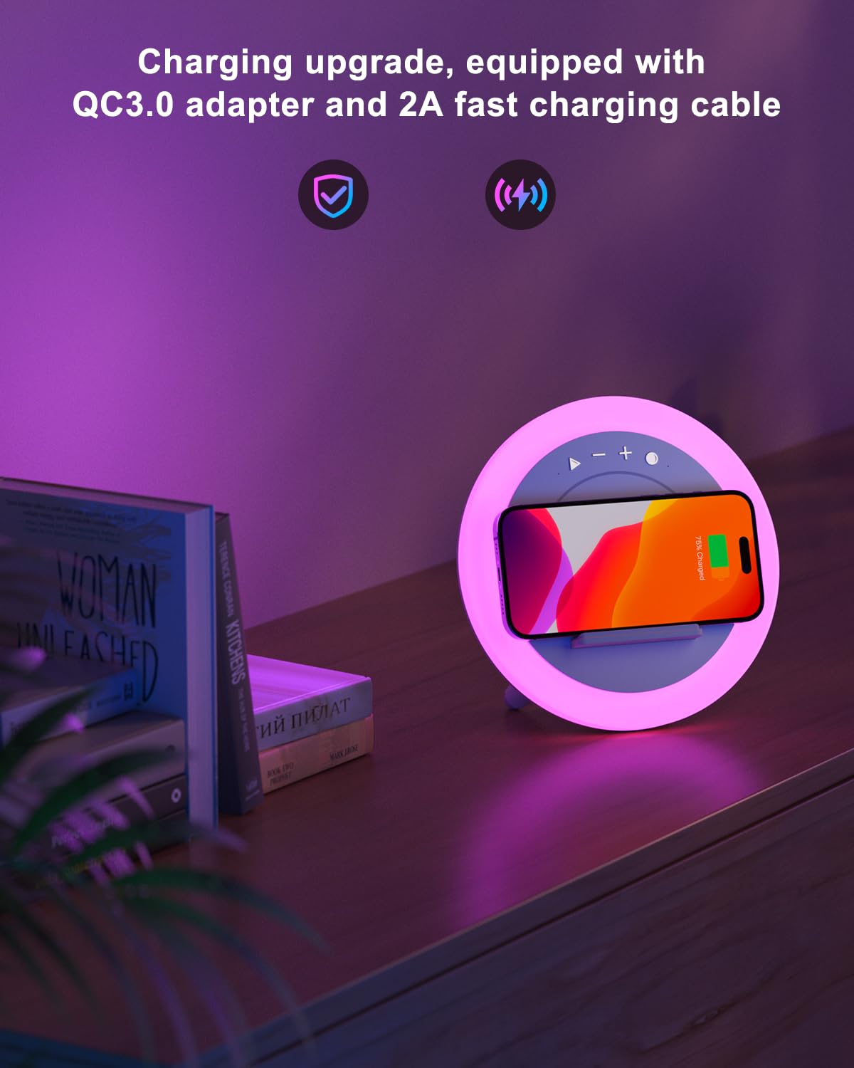 DTIDMI Night Light Bluetooth Speaker,Wireless Charger Stand Led Music Lamp,Color Changing Modern Bluetooth Lamp,Best Teenage Girls Boys Easter Gift (6.6inch)