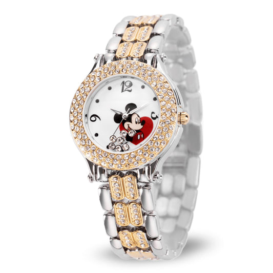 DISNEY Mickey Mouse Watch – Stylish & Fun Mickey Mouse Watches for Women – Classic Inspired Timepiece – Women's Watch with White Dial & Floating Stones, Multicolor Stainless Steel Strap