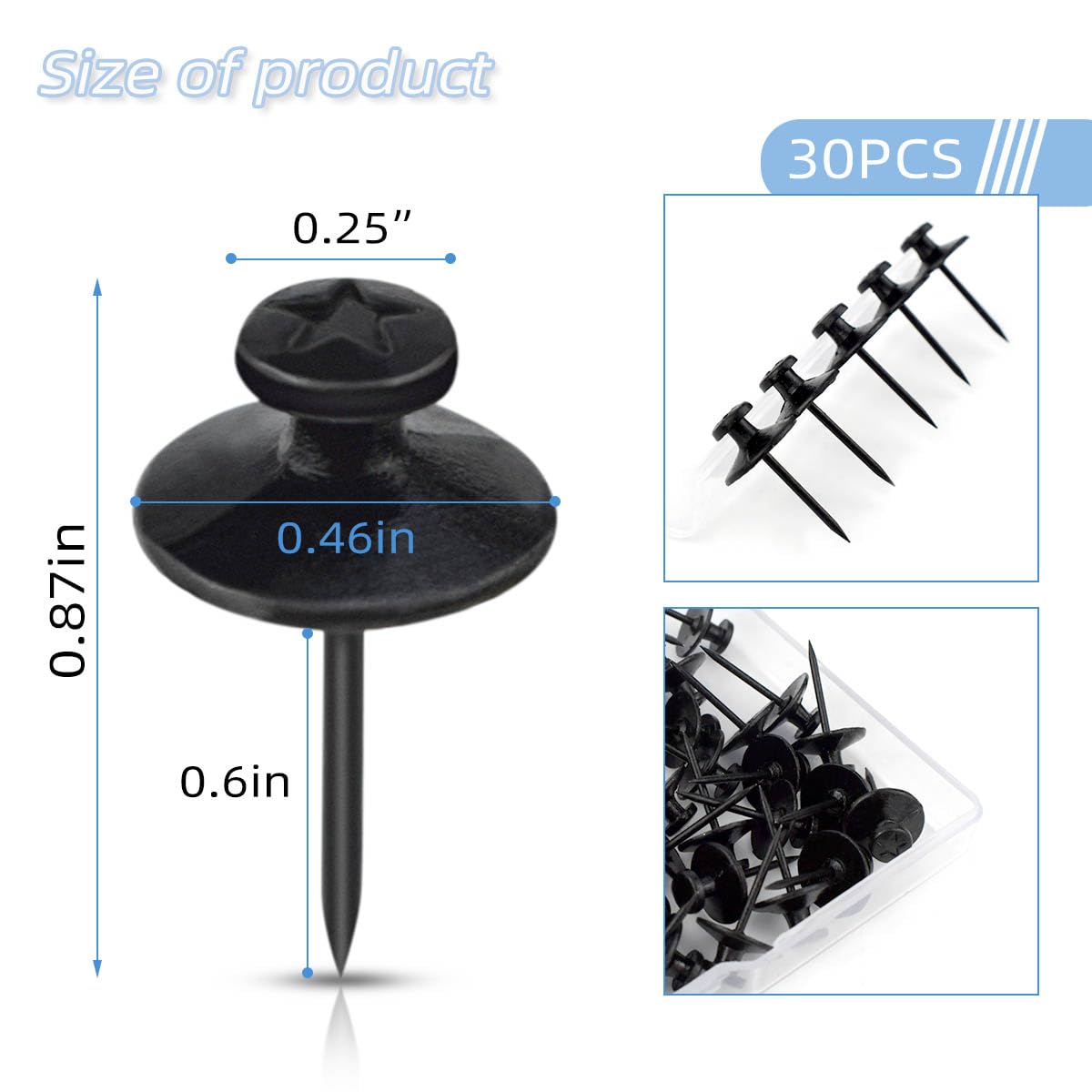 30 Pieces Double Headed Picture Hangers Nails Picture Hanging Tacks for Wall Decorative Small Nails Pins for Photo Push Pins Thumb Tack Hanging Hook Pins for Home & Office Decorations (Black)