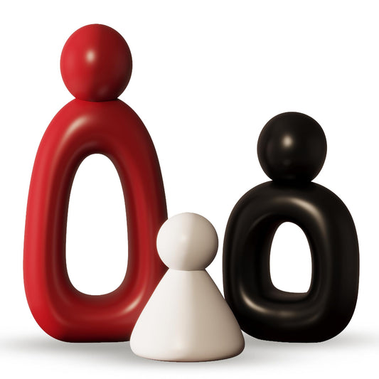LNXMES White Family of 3 Sculptures Home Decor, Modern Statues Decor for Living Room, Abstract Art Family Figurines for Shelf Coffee Table Decorations, Gifts for Thanksgiving (White, Black and Red)