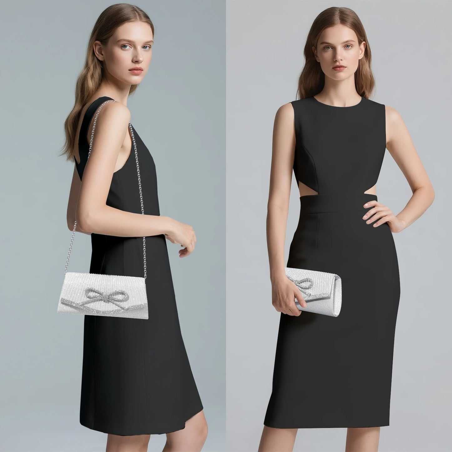 CurvChic Bow Evening Bag Sparkly Clutch Purses for Women Glitter Rhinestone Envelope Wedding Party Dressy Prom Purse