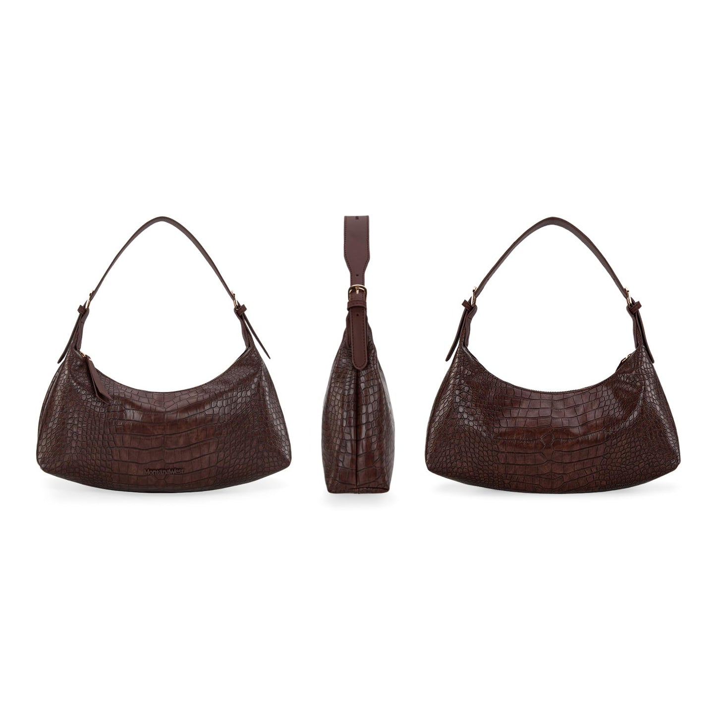 Montana West Shoulder Hobo Bags for Women Crocodile Trendy Purses Vegan Leather Crescent Purses Coffee Gift MWC-0732CF