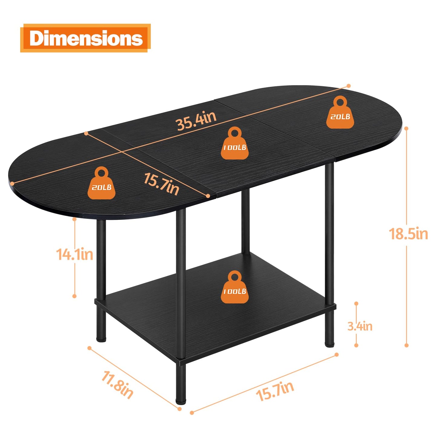 Coffee Tables for Living Room,2-Tier Small Coffee Table Industrial Modern Black Coffee Table with Storage Shelf and Wood Tabletop for Small Space,Home Office