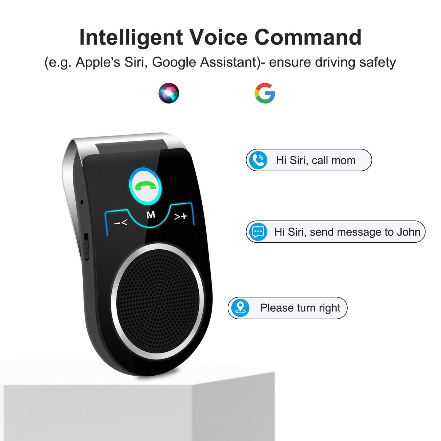 Bluetooth 5.0 Car Speaker, in Car Speakerphone, Bluetooth Receiver for Cell Phone Support Siri Google Voice Assistant, Built in Microphone&3W Speaker for Handsfree Calls, GPS, Music