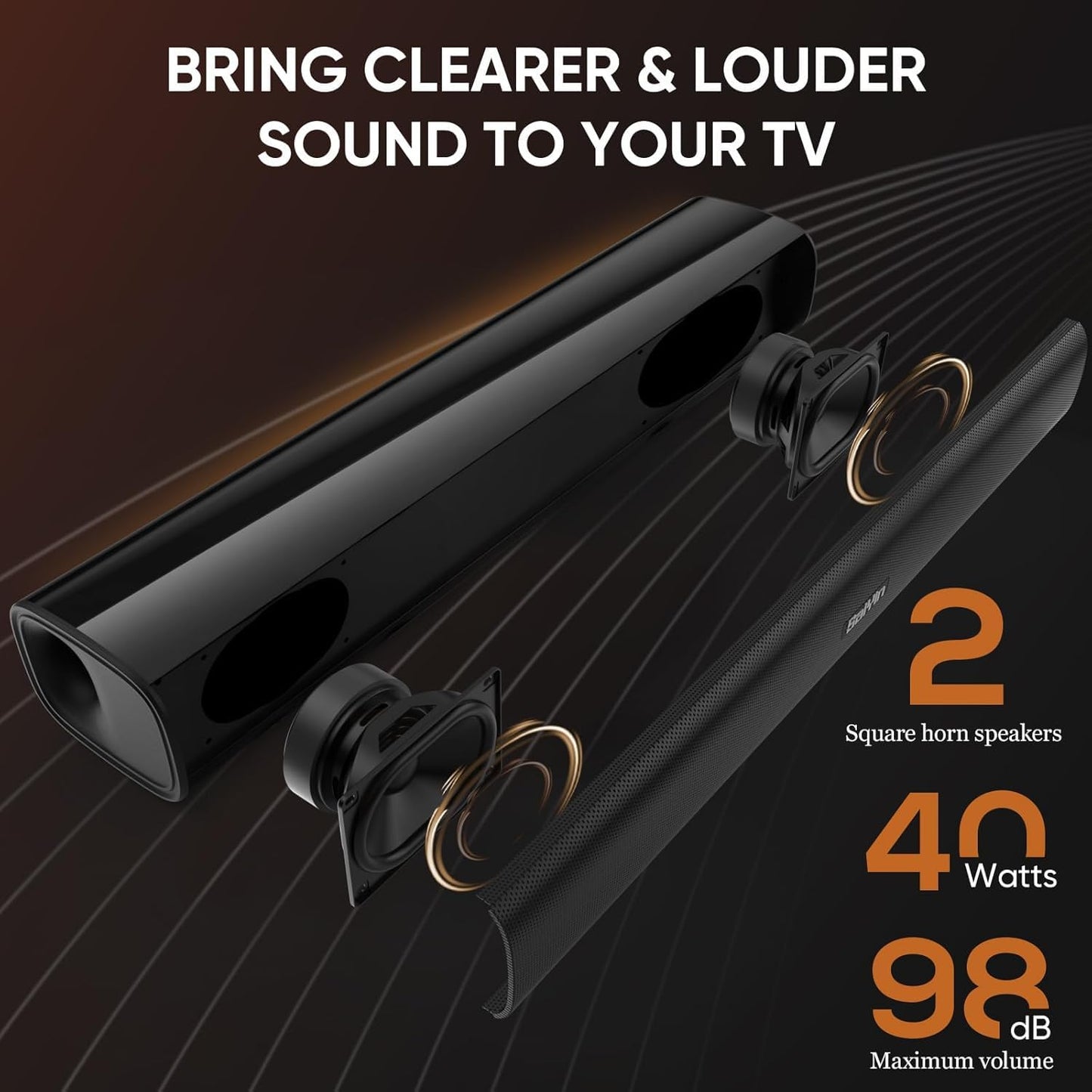 Saiyin Sound Bar,17 inch Sound Bar for Smart TV with Bluetooth 5.3/Optical/AUX Connection, Soundbar for TV/PC/Gaming/Projectors,Wall Mountable & Ultra Compact Design