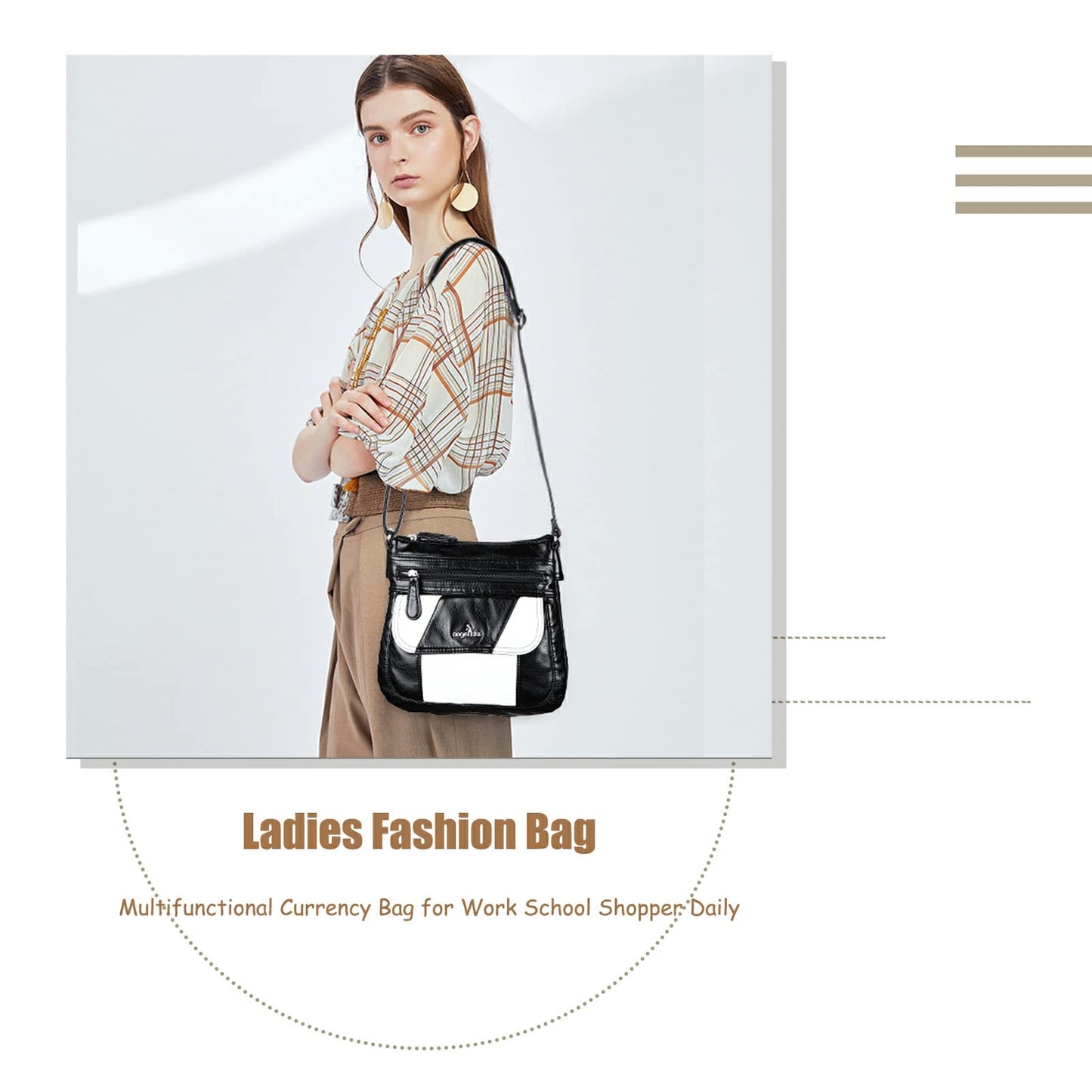 Angel Kiss Crossbody Bags for Women PU Leather Shoulder Handbag Ladies Purses and Handbag with adjustable Strap Black White