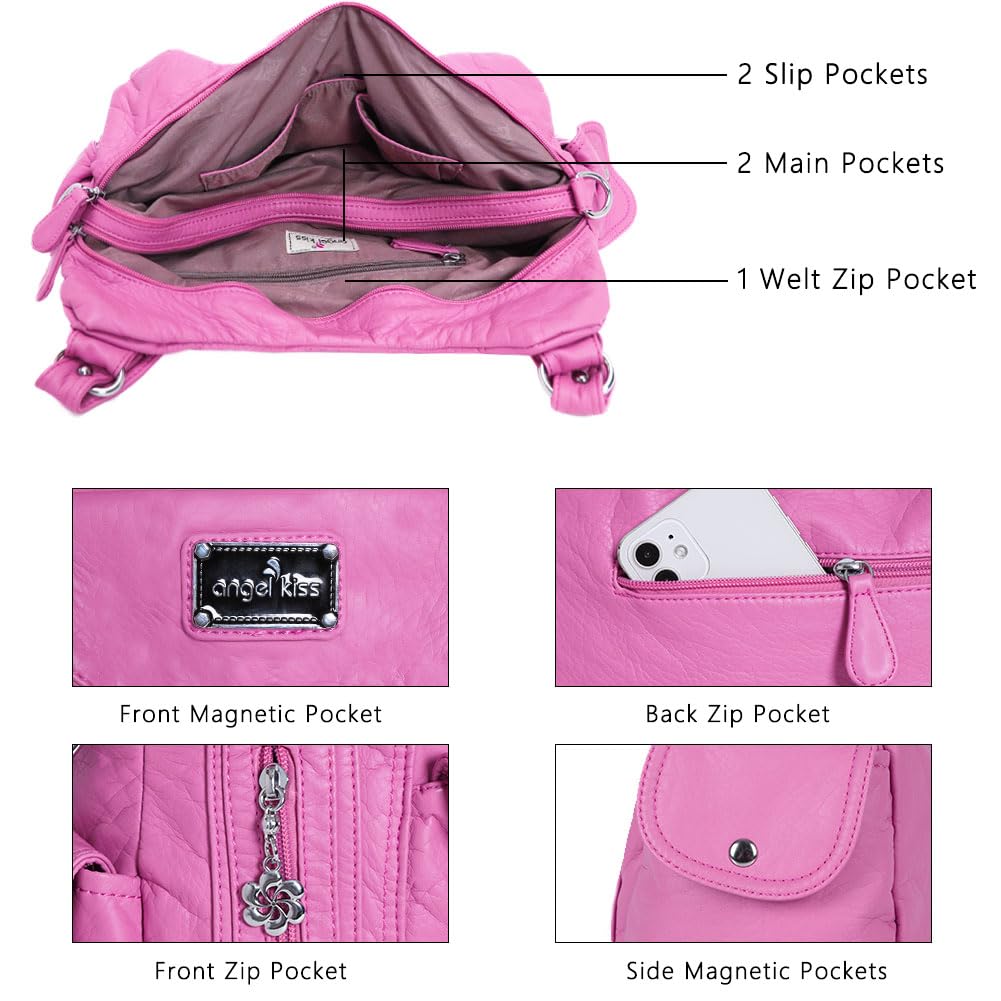 Angel Kiss Purses for Women, Large Shoulder Bag Hobo Tote Purse Mutipocket Faux Leather Satchel Hobo Purse