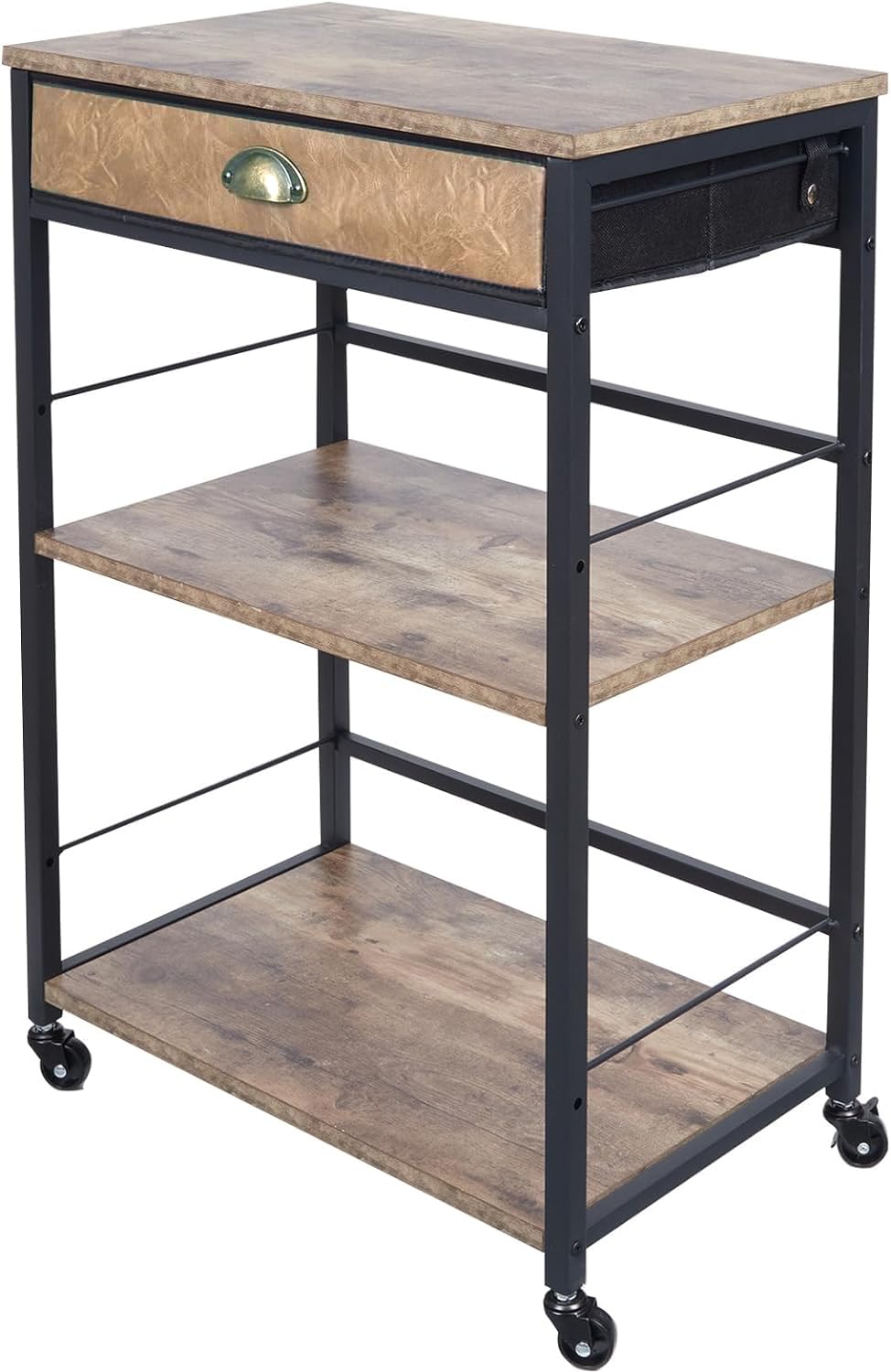 X-cosrack Coffee Bar Cart with Storage, 3-Tier Coffee Table with Drawer for Home Buffets & Sideboards,Coffee Station Corner Table with Rolling Wheels for Kichen, Entryway, Living Room-Patent