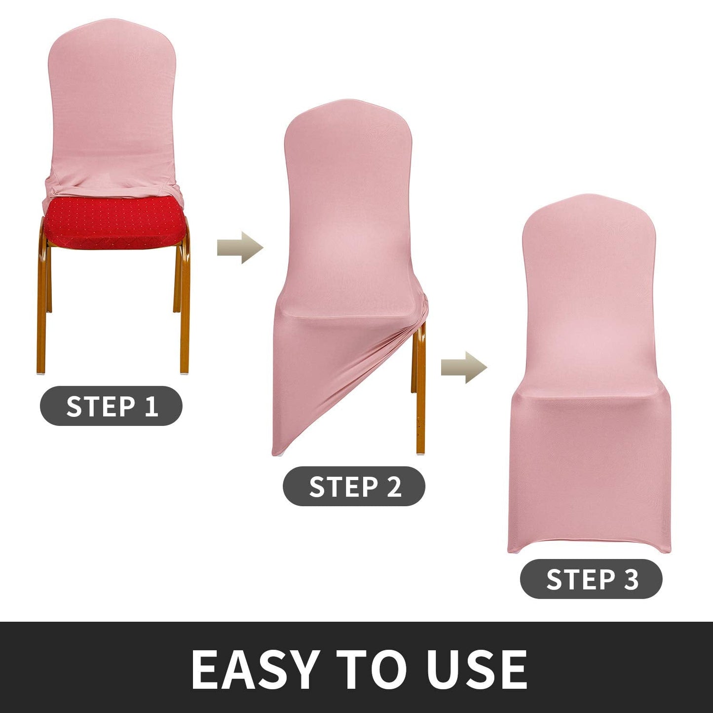 Peomeise Stretch Spandex Chair Cover for Wedding Party Dining Banquet Event (Dusty Rose, 6)