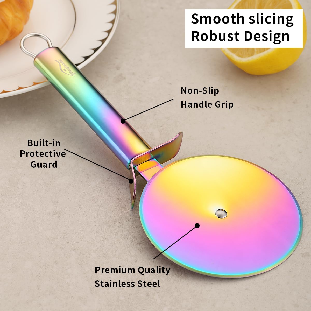 Berglander Pizza Wheel, Rainbow Titanium Plating Stainless Steel Pizza Cutter, Super Sharp Pizza Slicer With Titanium Colorful Plating, Pastry Cutter, Easy to Clean And Stored