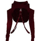 AULKEEP Gothic Punk Long Sleeve Cold Shoulder Hooded Crop Tops Buckle Strap Hoodie Sweatshirt