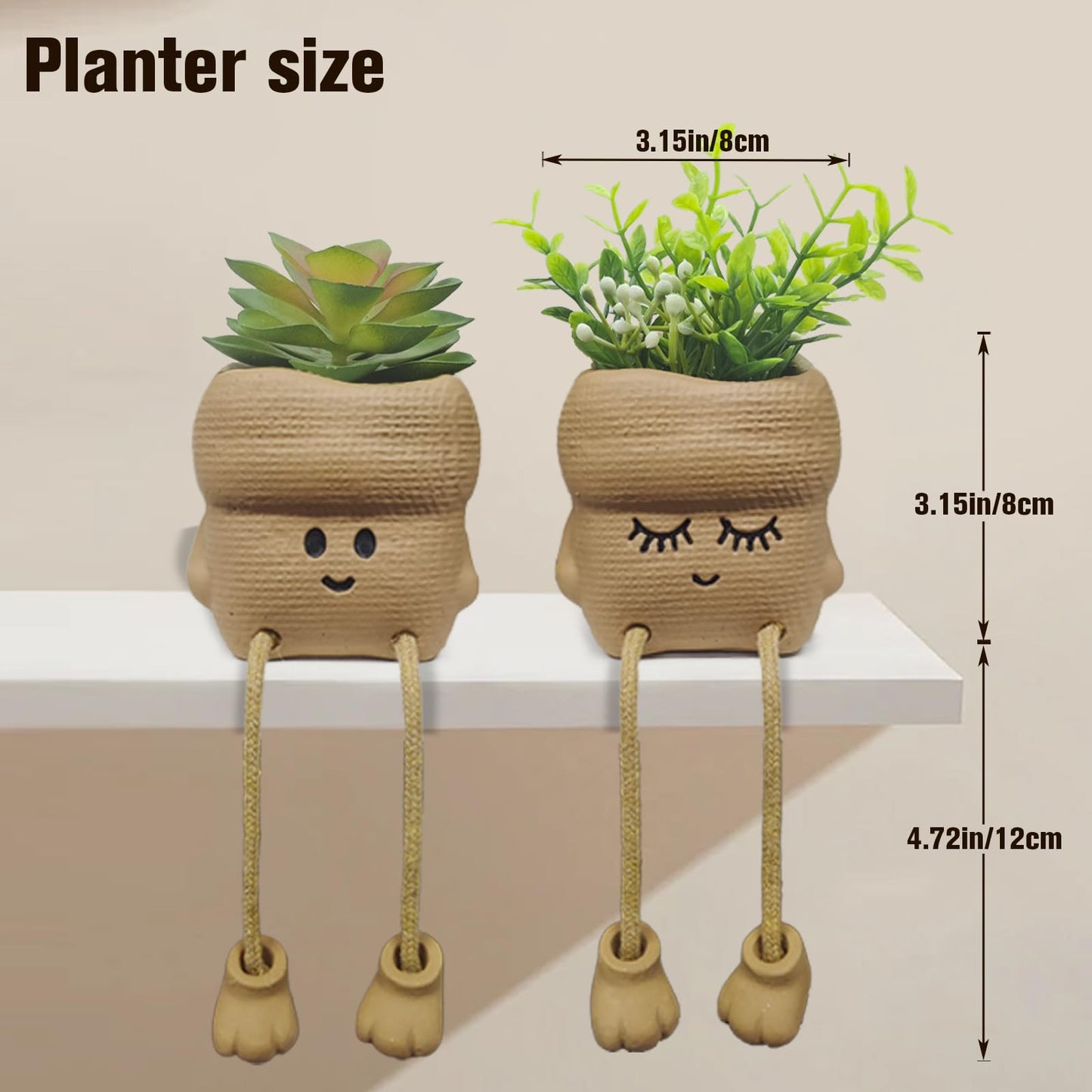 2Pcs Smiley Face Succulent Artificial Plants Planters - Cute Plant Pot Home Decor, Small Faux Plants Planter Indoor for Bathroom/Office/Kitchen Window Sill Decor, Fake Plant Ideas Gifts for Women