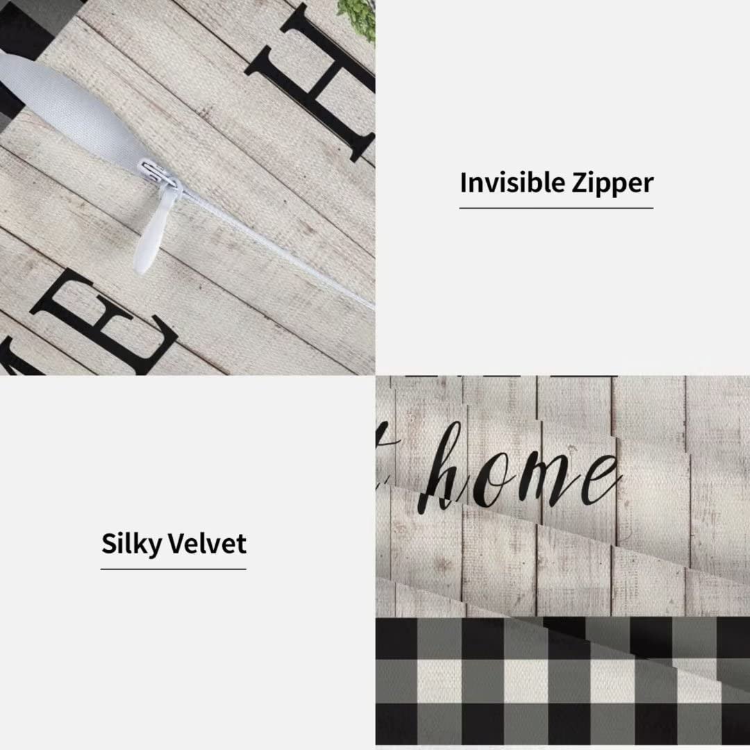 Sunshineyan Spring Pillow Cover 20x20 Set of 2, Rustic Buffalo Plaids Wood Home Sweet Home Throw Pillow Covers Spring Wreath Farmhouse Decorative Linen Cushion Cases for Home Sofa Outdoor Decor