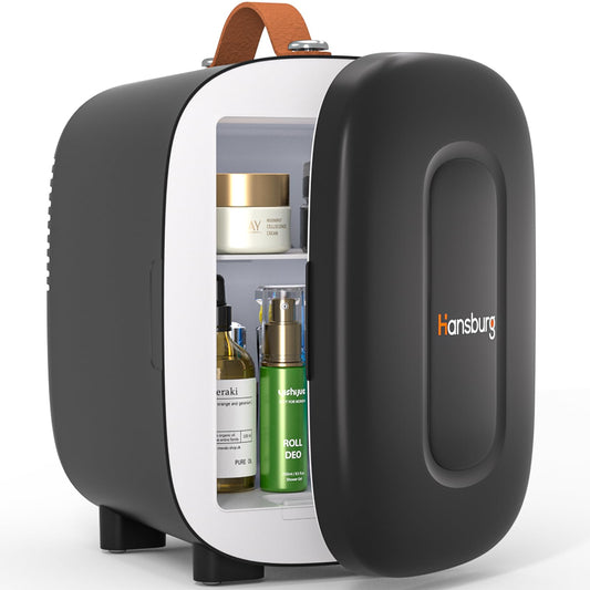 Hansburg Mini Fridge for Bedroom Skincare Cooler & Warmer Portable Small Refrigerator 4 Liter/6 can with 12v AC/DC/USB Option for Food, Drinks, Makeup, Dorm, Office and Car