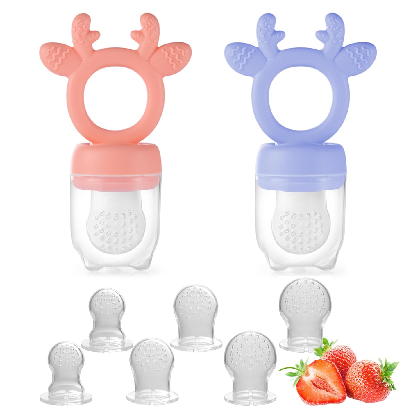 Baby Fruit Food Feeder with Popsicle Mold, Cute Teething Toys Silicone Teethers for Babies 3-12 Months for Baby Feeding Gift
