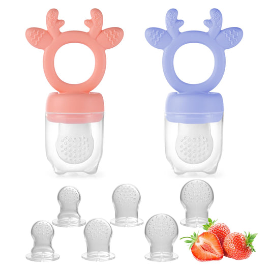 Baby Fruit Food Feeder with Popsicle Mold, Cute Teething Toys Silicone Teethers for Babies 3-12 Months for Baby Feeding Gift