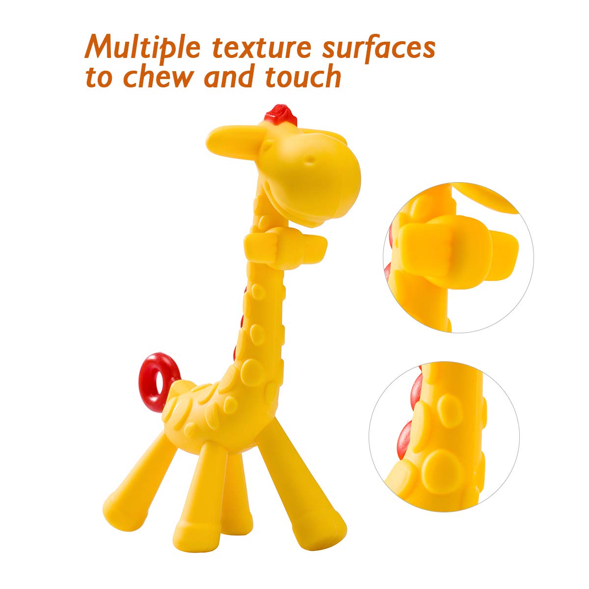 SHARE&CARE BPA Free Silicone Giraffe Baby Teether Toy with Storage Case, for 3 Months Above Infant Sore Gums Pain Relief and Baby Shower, Baby Teething Toys (Yellow)