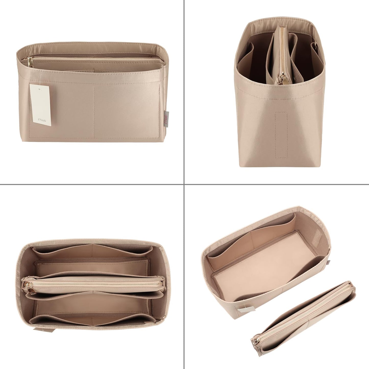 Purse Organizer Insert For Handbags, Purse Organizer With Zipper, Neverfull Organizer, Bag Organizer For Speedy Neverfull ONTHEGO Tote, Handbag and More (Silky Beige, small)