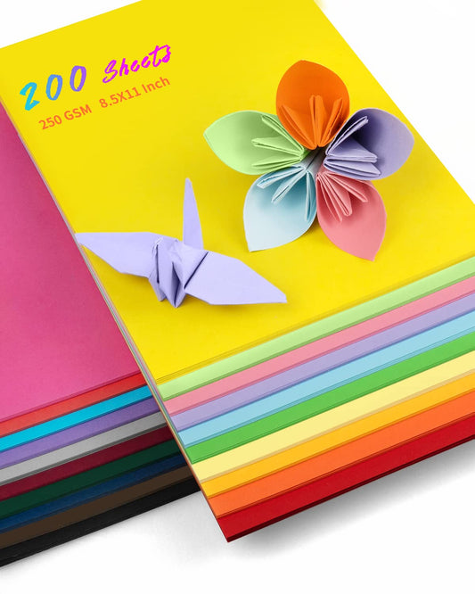 Colored Cardstock 200 sheets, 8.5” x 11” Cardstock Paper - 20 Assorted Colors, 250 GSM Card Stock Printer Paper Scrapbooking Supplies for Diy Crafts, Scrapbooking, Card Making