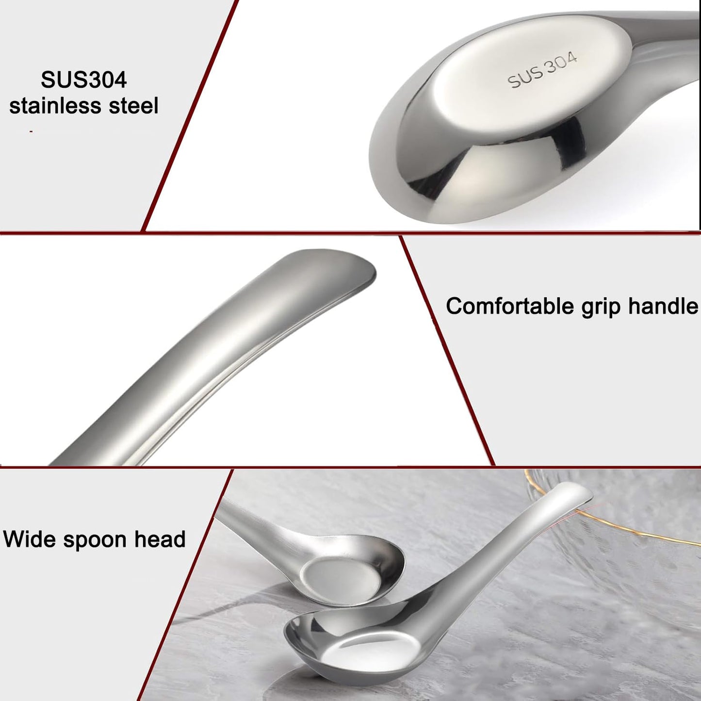 6Pcs Stainless Steel Spoons,Table Soup Spoon, Set of 6 Dinner Spoons for Home, Kitchen, or Restaurant Flatware Set